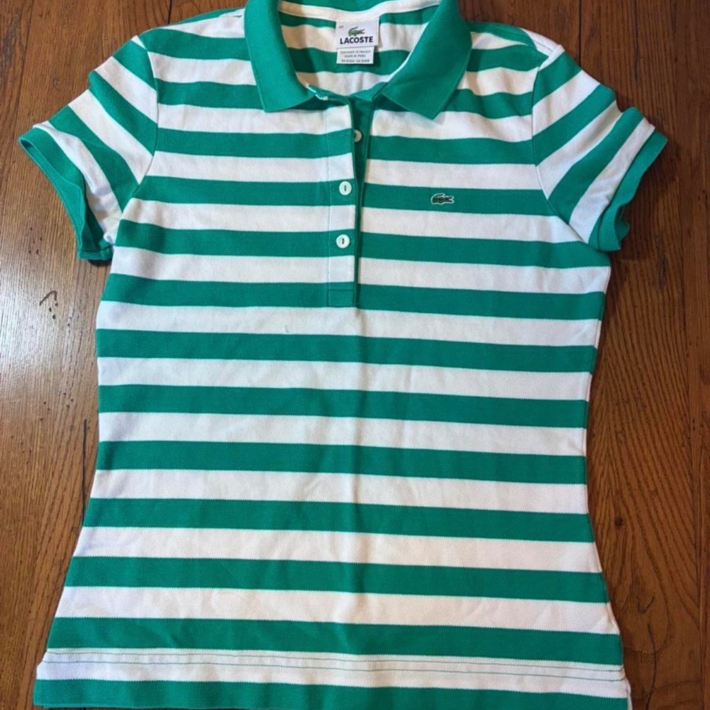 Lacoste slim fit Polo with Green and White Stripes